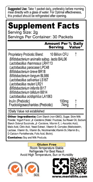 Essential Probiotics Senior Supplement Facts